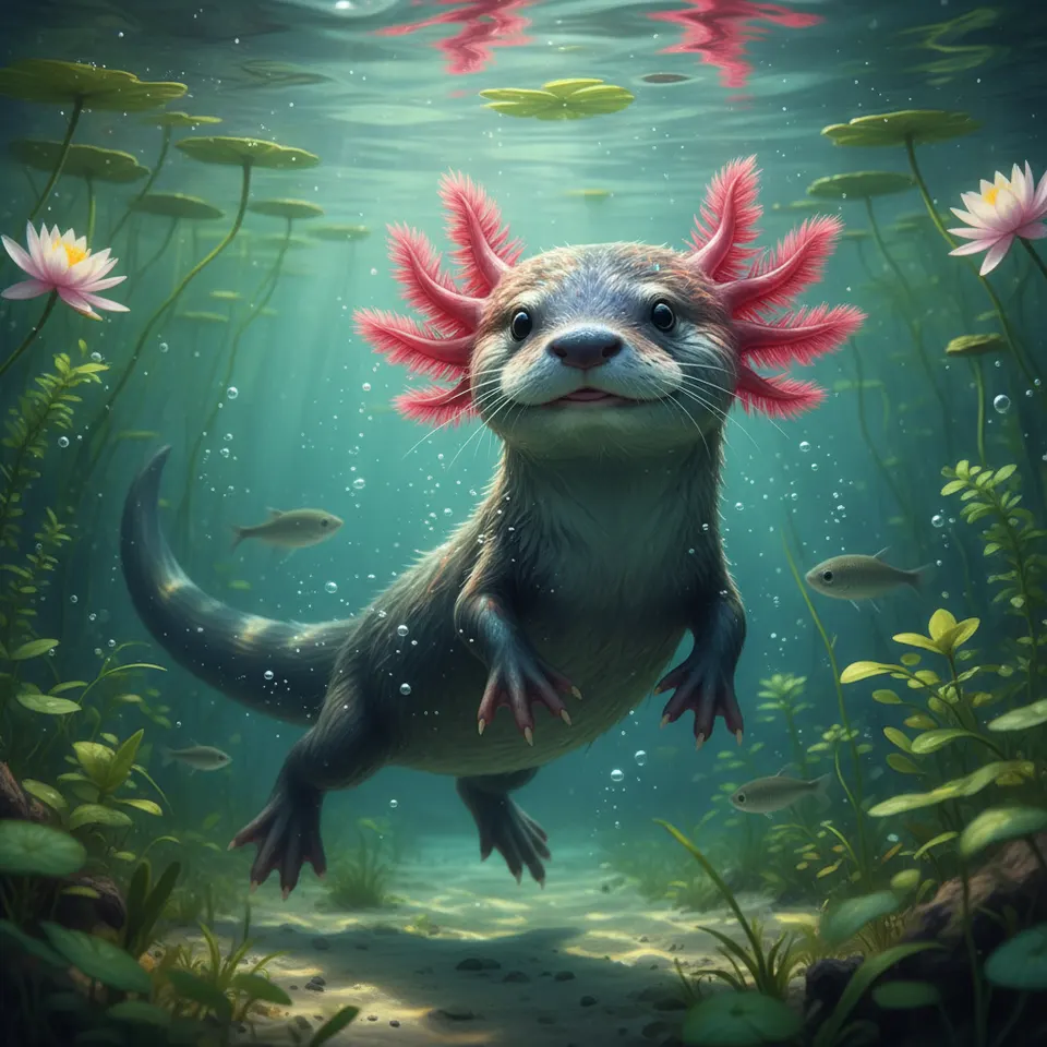 Axolotl + Otter Hybrid: Aqualotter | AnimalCombine